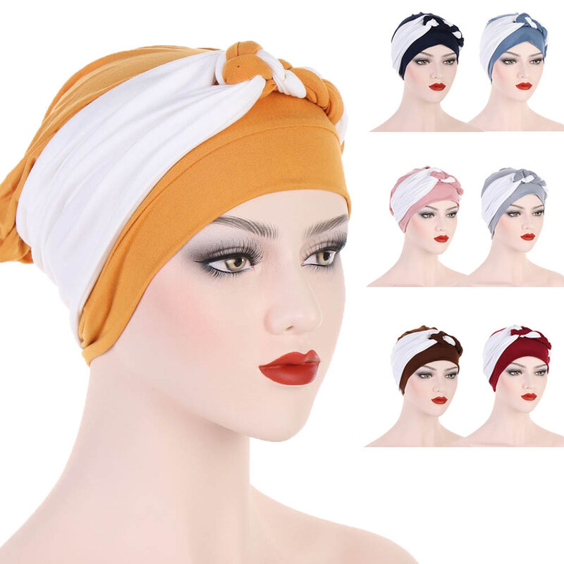 Baru topi Turban India wanita kepang topi Kemo kerudung Muslim topi Bonnet rambut rontok penutup kepala syal bungkus topi Turban Mujer