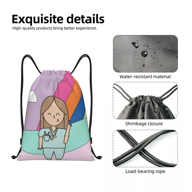 Cartoon Doctor Nurse Printed Drawstring Bag Women Men Foldable Sports Gym Sackpack Shopping Storage Backpacks