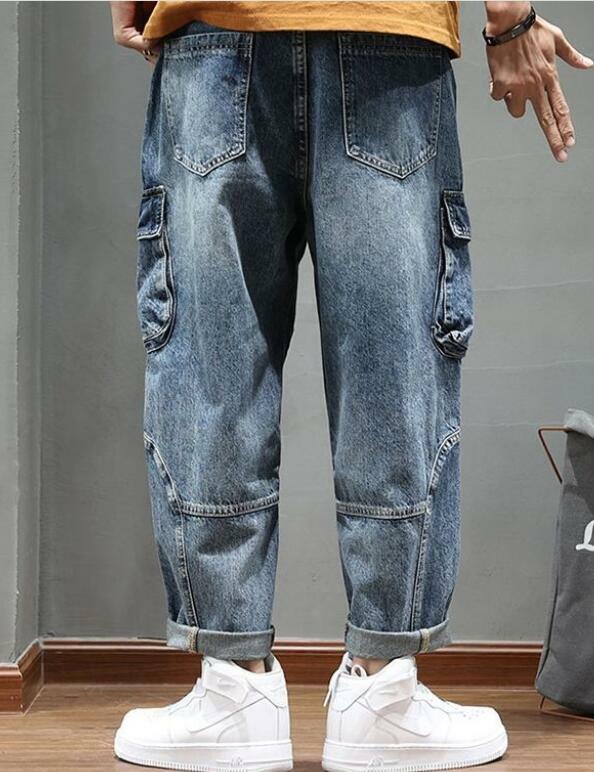 Мужские джинсы-карго с несколькими карманами, зауженные брюки, свободные потертые Молодежные штаны для скейтборда