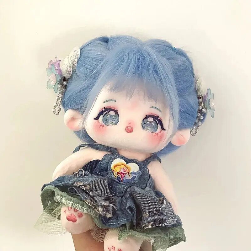 Cute Girl Blue Hair 20cm Plush Dolls Toy Nude Doll Plushie Cosplay 6034 Kids Gift