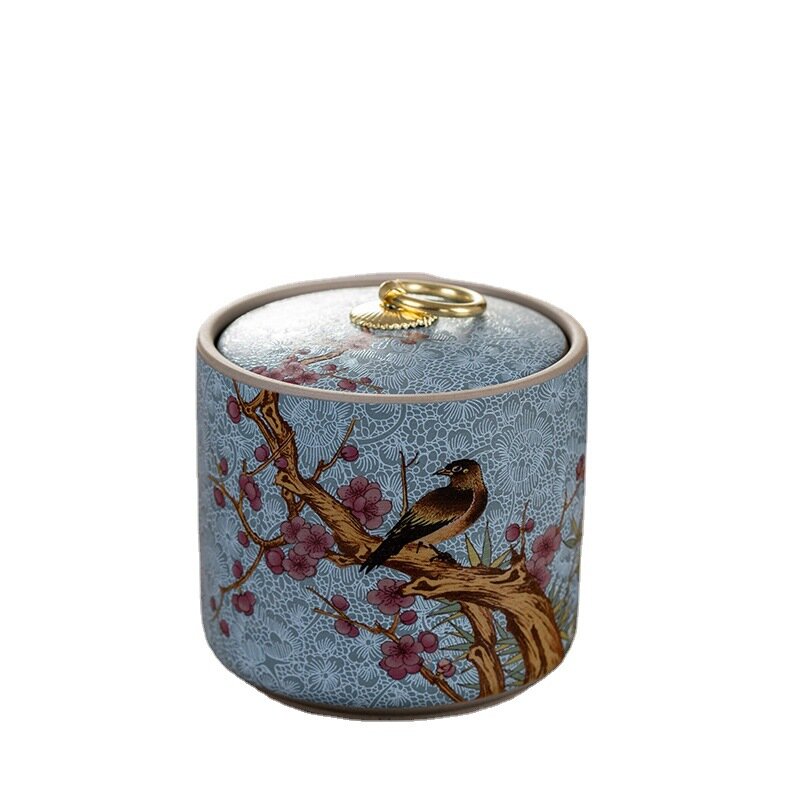 Tarro de almacenamiento de cerámica esmaltada con tapa, sello decorativo pintado a mano creativo, recipiente de té, frascos de dulces de escritorio modernos para sala de estar