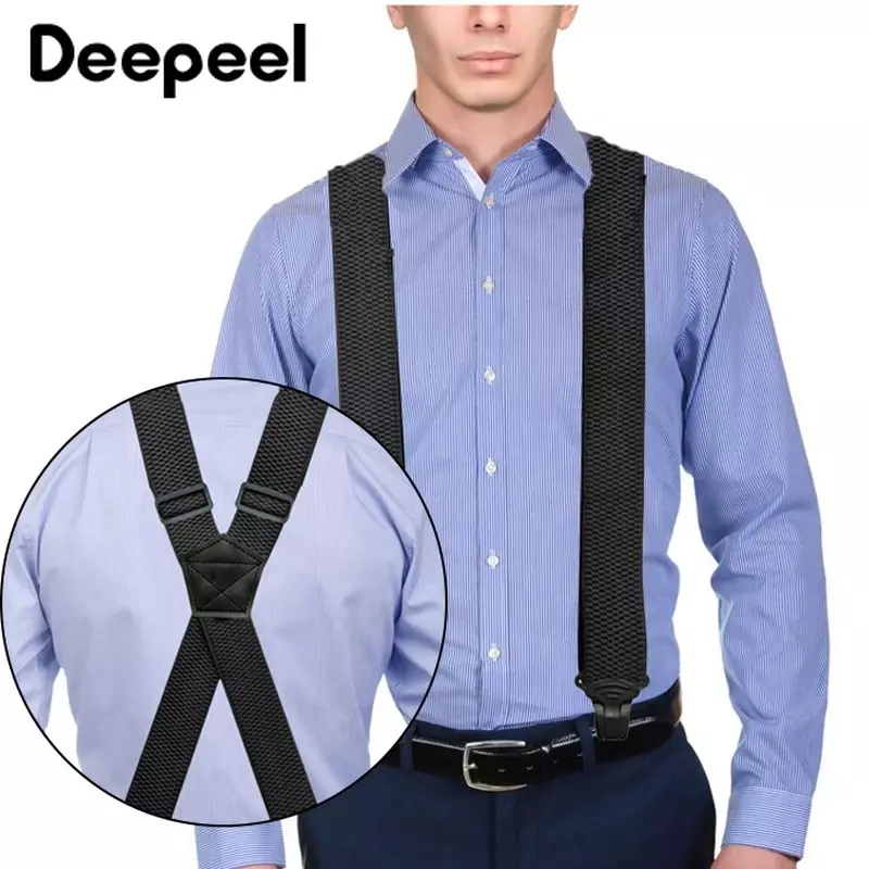 Deepeel 3.5X120cm Men's Adult 4 Clip Casual Trousers Fashion X-shaped Stripes Plastic Clamp Elastic Suspenders Sewing Accessory