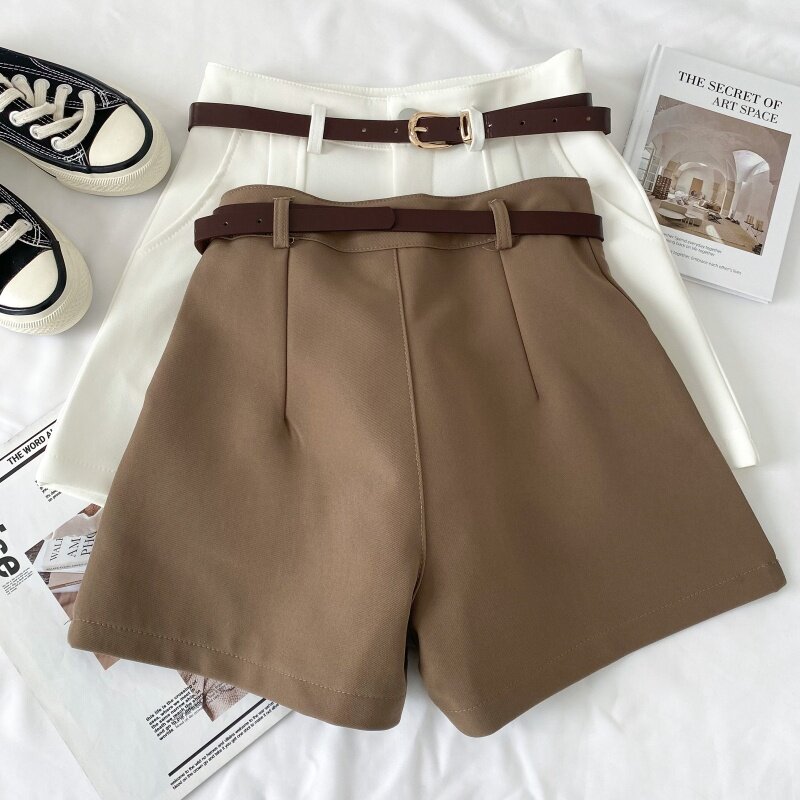 Versitile Fashion Solid Color High Waist Slimming Suit Shorts Wide Leg Pants Casual Pants with Belt Women's 2022 Summer New Styl
