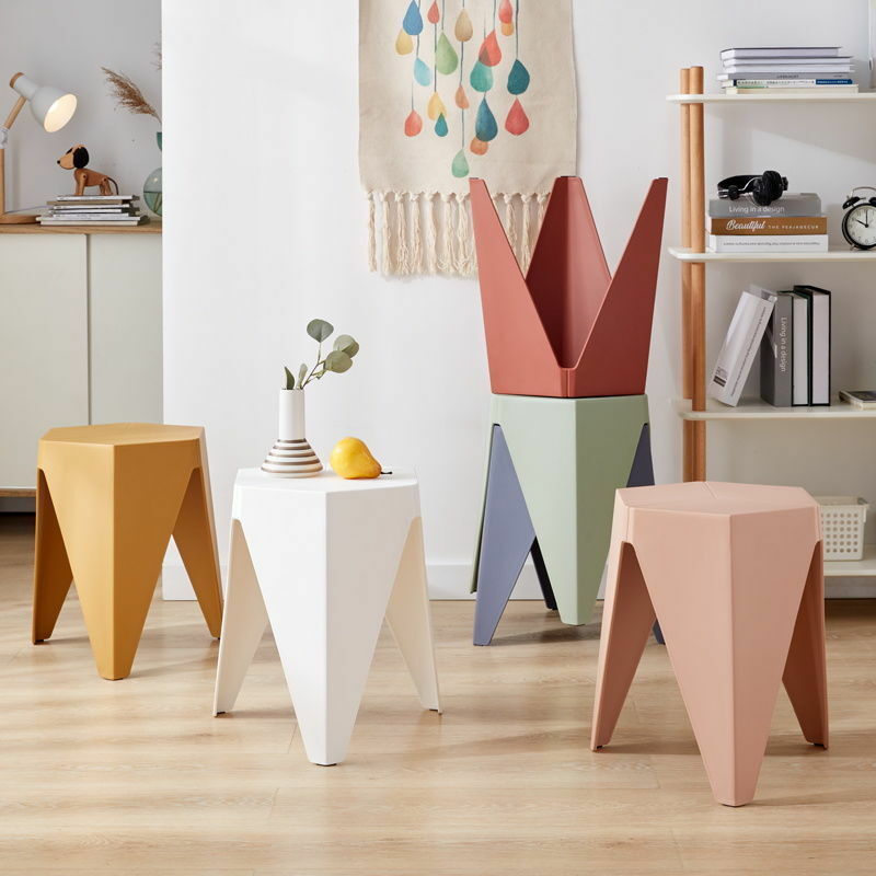 Taburete de plástico nórdico para el hogar, silla moderna creativa, taburete bajo, antideslizante, grueso, pequeño, bajo, geométrico, muebles