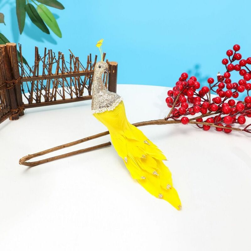 Pavo Real de simulación Amarillo Blanco, peso ligero, hermoso árbol de Navidad, decoración para fiestas, suministros para el hogar