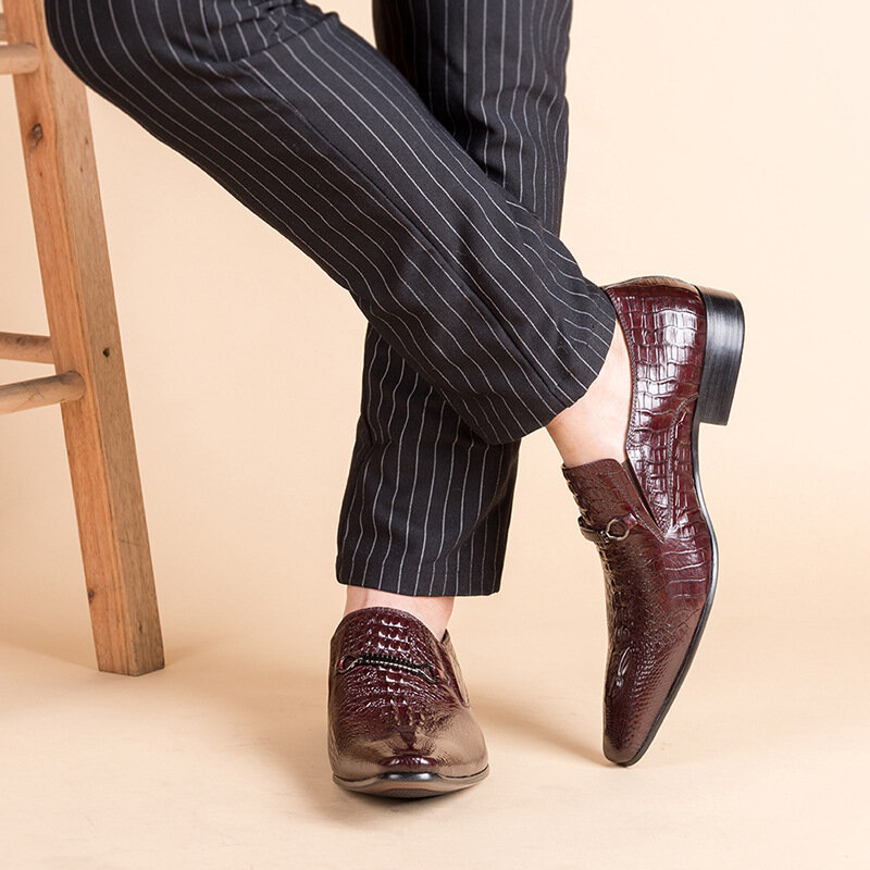 Sapatos de couro padrão crocodilo masculino, casual, luxo, slip-on, casamento, brogues, moda, plus size, 39-48