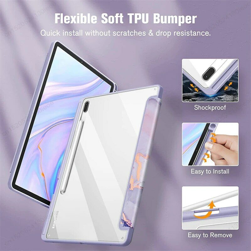 For Samsung Galaxy Tab S9 FE 11 Plus 12.4 inch 2023 Case Pencil Holder Tablet Cover For Tab A9 S9 S8 S7 11" Plus 12.4" Funda