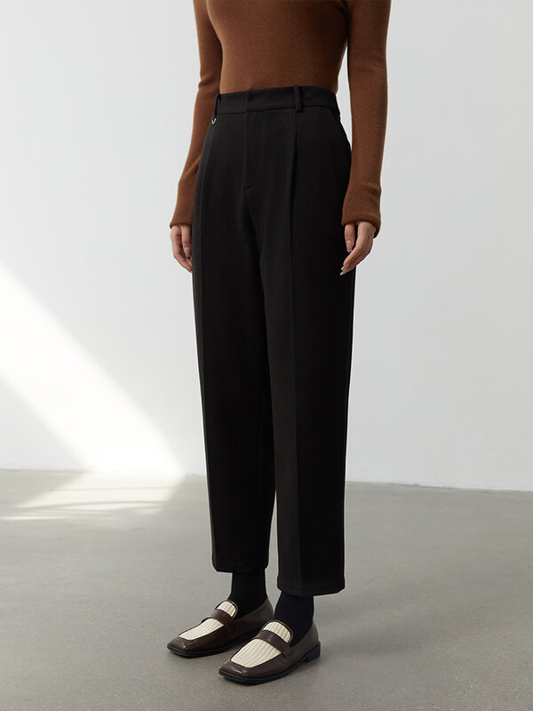 DUSHU – pantalon froncé à taille haute pour femme, coupe droite, épais, Design plissé, couleur unie, costume d'hiver