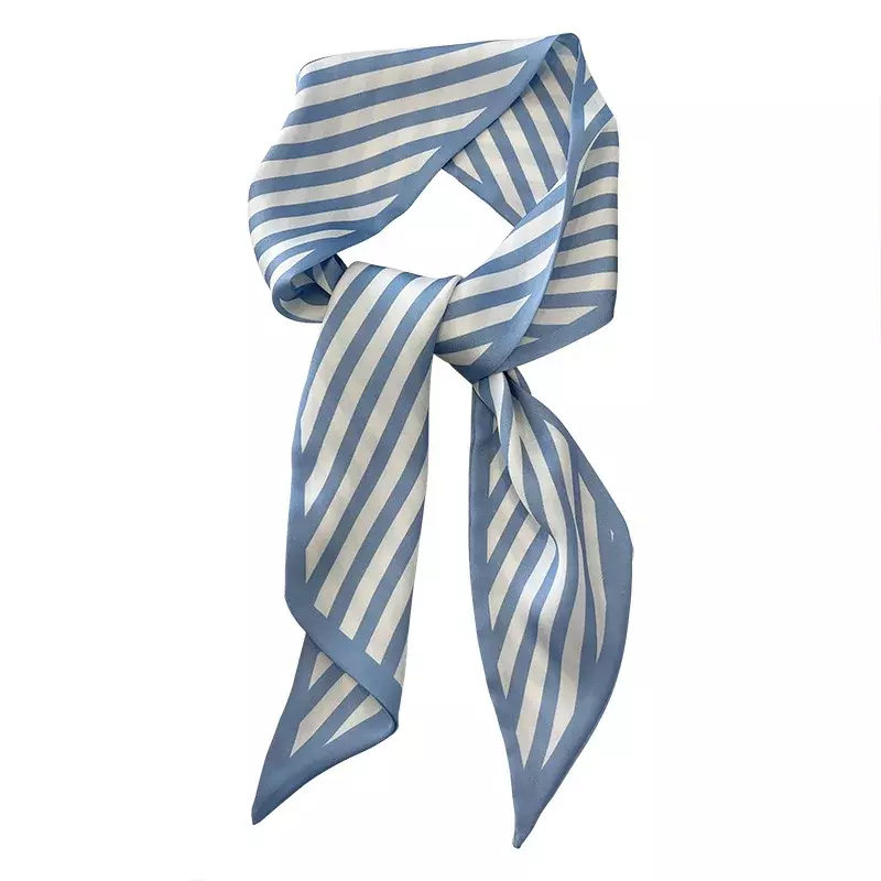 Misty blue piccola sciarpa di seta da donna in stile lungo streamer tie bag cravatta per capelli sciarpa di seta primavera ed estate