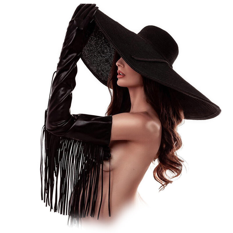 Maternity Photography Props Punk Style Extra Long Tassel Leather Gloves Black Hat Props For Pposing In The Photography Studio