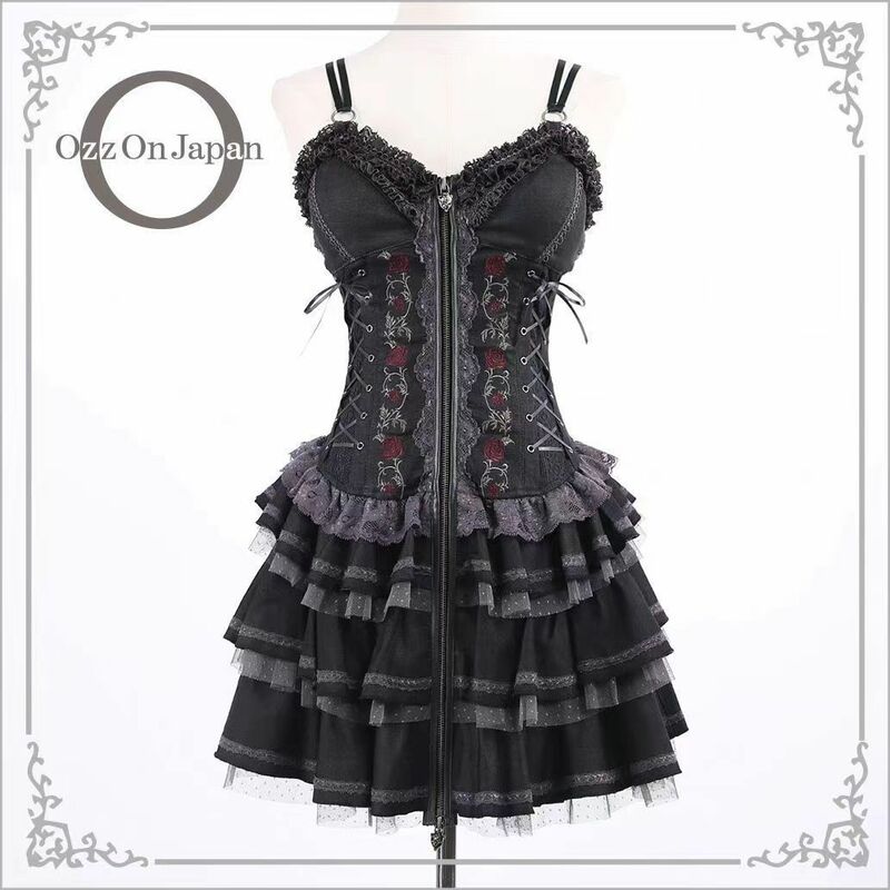 Gothic Lolita letnia róża JSK Vintage Harajuku bandażowa koronkowa sukienka z ciasta lolita Y2k wiktoriańska księżniczka sukienka na imprezę
