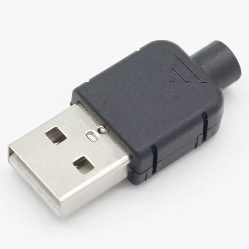 DIY USB 2.0 um tipo macho conector, 4 pinos montagem adaptador, Shell de plástico preto, Solda tipo soquete, Conexão de dados, 10 conjuntos