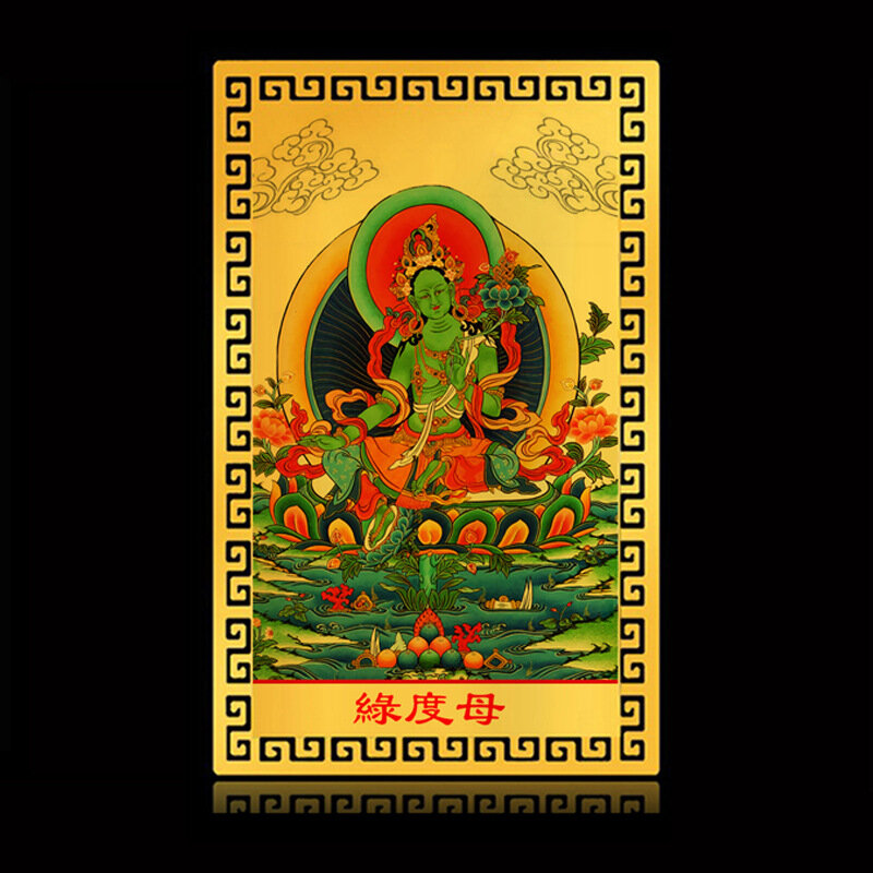 Tarjeta de Metal de Tara Verde, estatua de Buda, tarjeta de aleación de Buda, Tarjeta Dorada, tarjeta portátil impermeable, impresión en Color