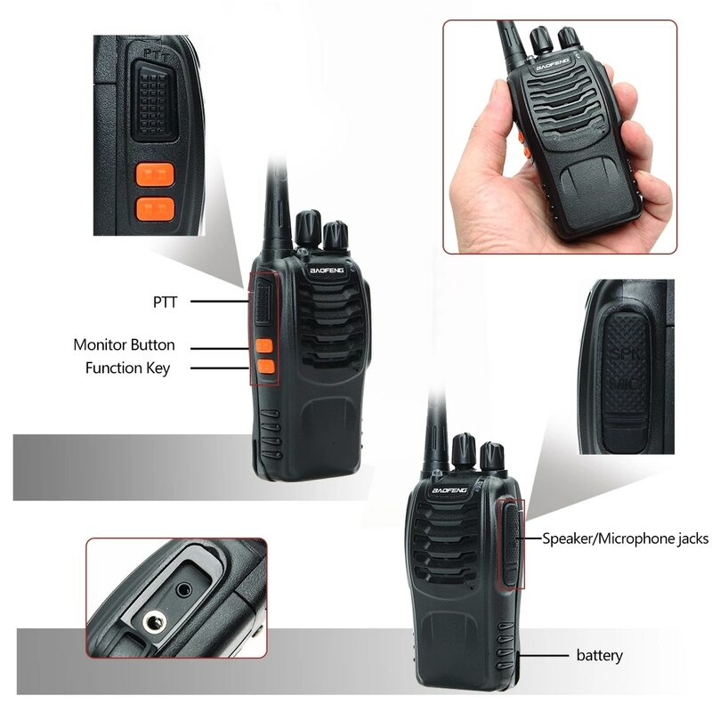 2 uds. Baofeng BF-888S largo alcance walkie talkie UHF 400-470MHz jamón bidireccional radio transceptor para camping de hotel