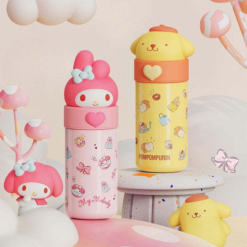 Sanrio Hello Kitty Water Cup 350Ml Kawaii My Melody Thermos Cups Anime Cartoon Kuromi Juice Cup bottiglia d'acqua isolata regali per bambini