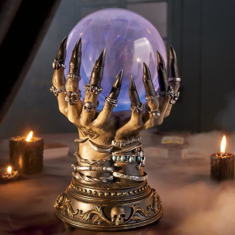 Lampu Plasma elektrostatis untuk tangan penyihir bercahaya bola kristal seluler berkilau dekorasi seram Hallow jari tengkorak