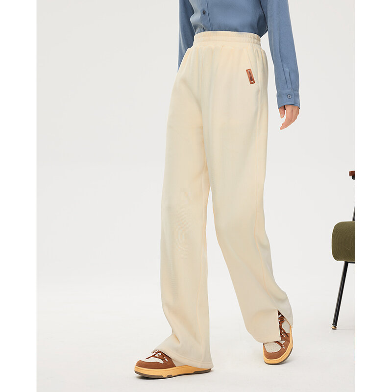 Toyouth ผู้หญิง Corduroy กางเกง2022ฤดูหนาวขนแกะ Elastic เอวกางเกงหลวมๆ Vented Hem Warm Chic Casual Streetwear กางเกงยาว