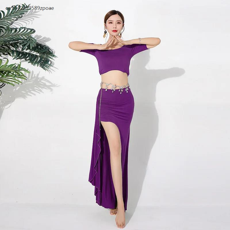 Traje de dança oriental feminina de duas peças, roupas para praticar dança do ventre, vestido de dança feminino modal básico