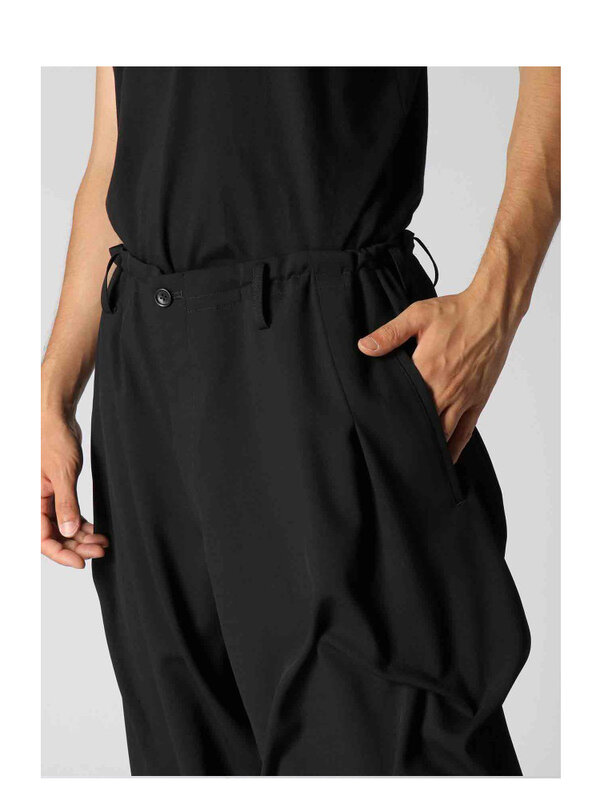 Yohji Yamoto กางเกงกางเกงขาม้าเอวยางยืดพับได้, กางเกงสำหรับผู้ชายกางเกงลำลองกางเกงสำหรับผู้ชายผู้หญิง