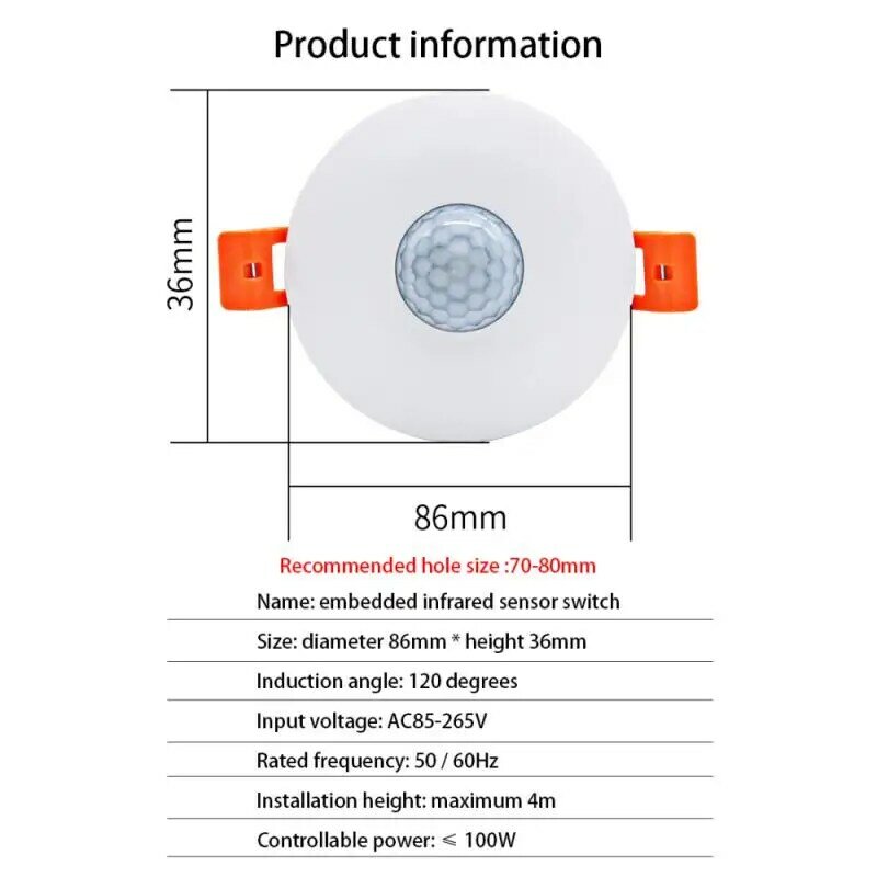 CoRui Infrared PIR Sensor Switch 110-220V Human Body Detector Embedded Concealed Staircase Motion Detection Ceiling Installation