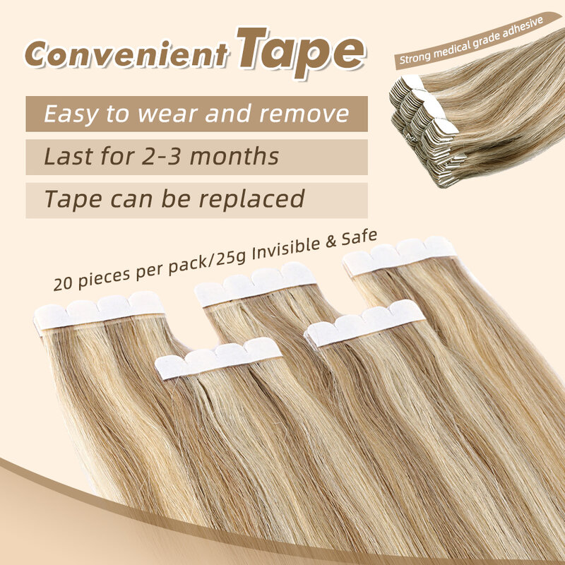 Neitsi Invisible Mini Tape In Hair Extensions Black Women 100% Natural Adhesive Human Hair Tape Ins Straight 12" 16"Blonde Ombre