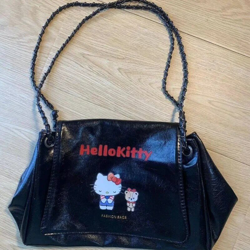 MBTI Hello Kitty Womens Shoulder Bag Black Cute Large Capacity Casual Tote Bag Vintage Fashion Commuter Harajuku Female Handbag