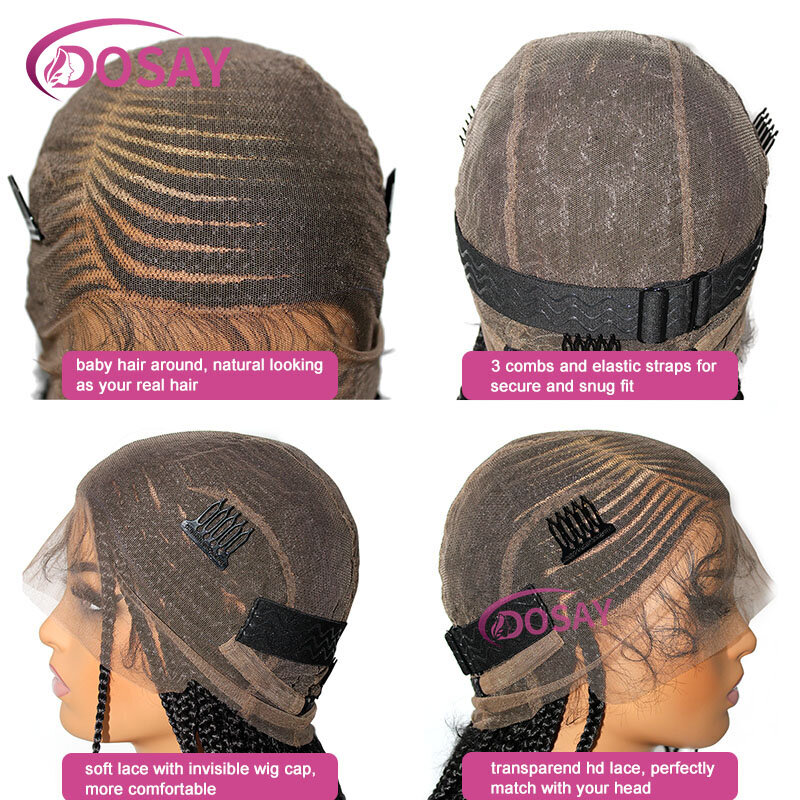 Peluca sintética con malla frontal completa para mujeres negras, peluca trenzada con caja giratoria, parte lateral, mariposa trenzada, trenzas frontales, 36''