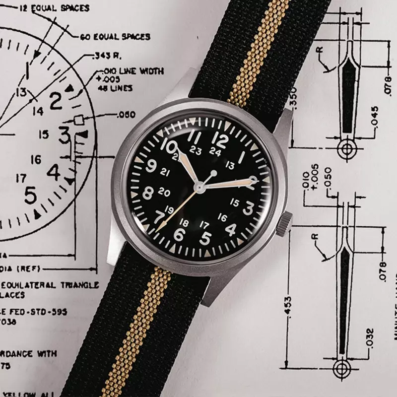 RDUNAE jam tangan Quartz 34.5mm untuk pria, jam tangan militer Miyota 2035 Movemen kaca Mineral baja tahan karat