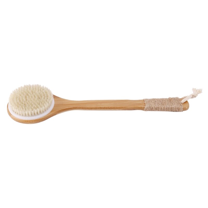 Cepillo exfoliante de baño para piel seca, depurador de espalda de cerdas naturales con mango largo de madera para ducha, elimina la piel muerta