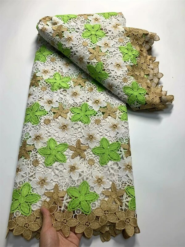 Tecido de renda guipura africana para mulheres, bordado nigreiano, vestido de noiva de lantejoulas, bom popular, alta qualidade, 5 jardas, 2024