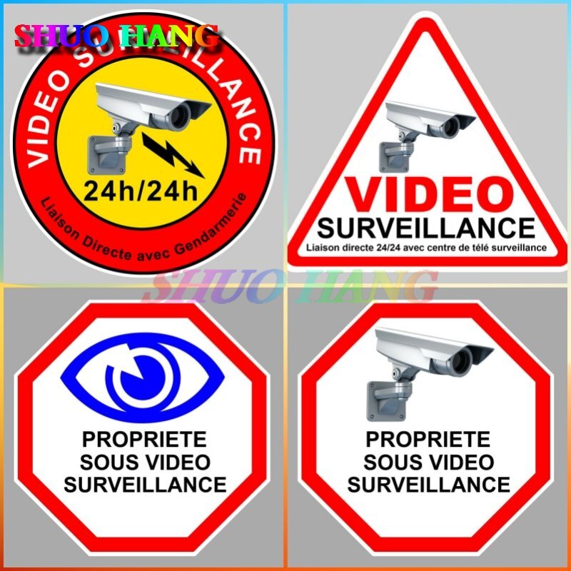 Protección de cámara de vídeo las 24 horas, monitoreo de seguridad, alarma, pegatinas de vinilo, adecuado para centros comerciales, paredes de calle, PVC