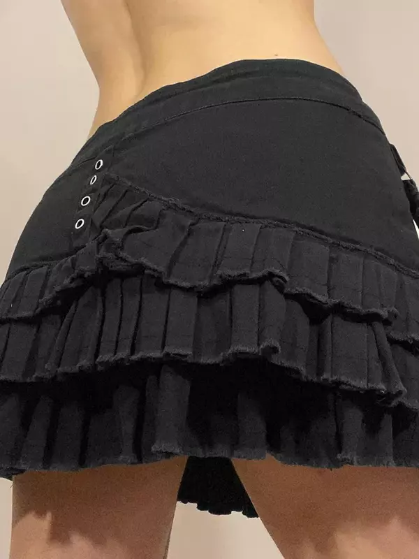 Minifaldas góticas plisadas de retales para mujer, ropa de mezclilla Sexy, estética de los años 2000, línea A, moda Grunge