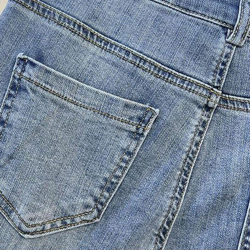 Весна-Осень Новые женские эластичные джинсы девятые прямые брюки Модные женские корейские ковбойские брюки с высокой талией и разрезом синие