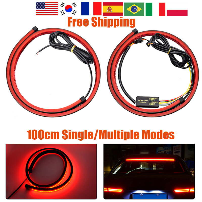 Tira de luces LED multifunción para coche, lámpara de freno de marcha, intermitente, tipo de flujo, Flexible, Unverisal, 100/90cm