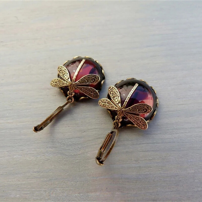 1~4PAIRS Old Metal Moonstone Electroplating No Fading Retro Sculpture Drop Earrings Earrings Elegant Accessories Dragonfly Mini