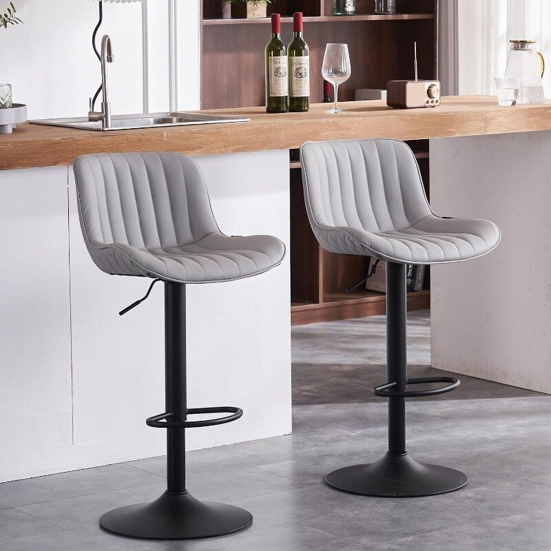 Bar Stools Set of 2  Faux Leather Barstools Swivel Upholstered Counter Height Bar Stool with Back Adjustable Armless