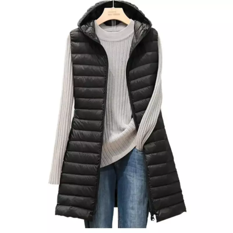 Новинка, Женская осенне-зимняя Легкая стеганая куртка средней длины с капюшоном, жилет, хлопковый жилет