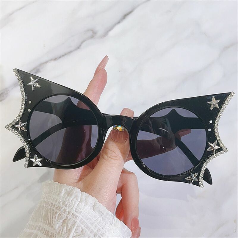 Lunettes de soleil papillon en forme de chauve-souris, décor d'étoiles en diamant, lunettes de cosplay d'Halloween drôles, nuances de lunettes, lunettes UV400