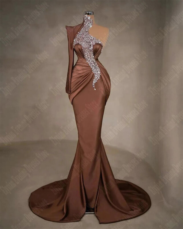 Gaun malam putri duyung balutan seksi gaun Prom wanita lengan bahu tunggal gaun pesta ketat terbaru 2024 Vestidos De Noche