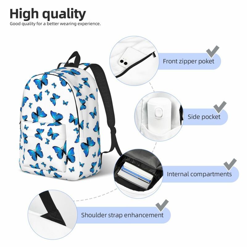 Blue Butterflies Backpack Middle High College School Student Bookbag Teens Daypack Sports