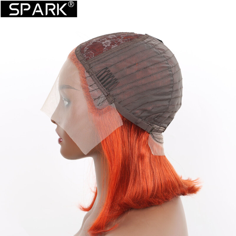 SPARK #350 Ginger Bob Wig Human Hair Orange Colored Pre Plucked Lace Front Virgin Hair Middle Part Straight Short Bob 8-16 Inch