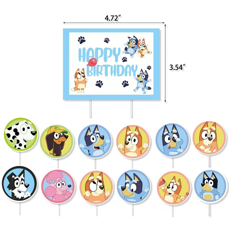 Cartoon Blueys Dog Birthday Party Supply Disposable Banner Cake Topper Hanging Flag Balloons Set Birthday Decorations