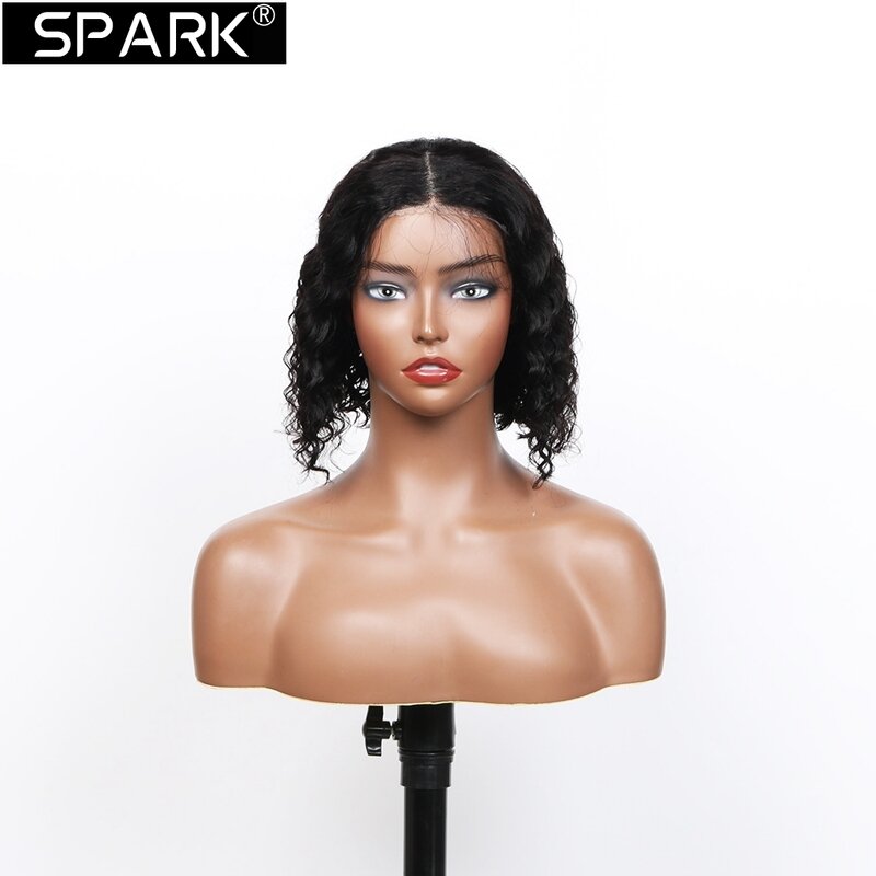 Короткий парик SPARK Deep Wave 13x 4/4x 4/T/Side Part, 100% человеческие волосы, 1B бразильские волосы, прозрачное кружево, предварительно выщипанные 8-16 дюймов