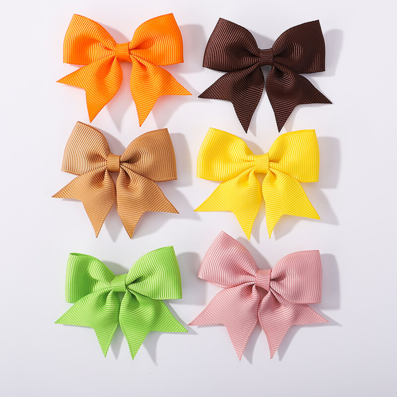 6PCS/Set Solid Color Hair Clips Girls Boutique High Quantily Bowknot Hair Clip Children Handmade Headwear Hairbin for Girls Gift