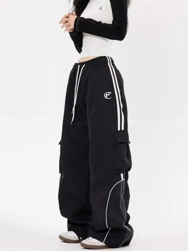 Брюки-карго HOUZHOU женские в стиле Харадзюку, винтажные мешковатые спортивные штаны в Корейском стиле уличный сверхразмерный с парашютом, в стиле хип-хоп, широкие Джоггеры в стиле хиппи