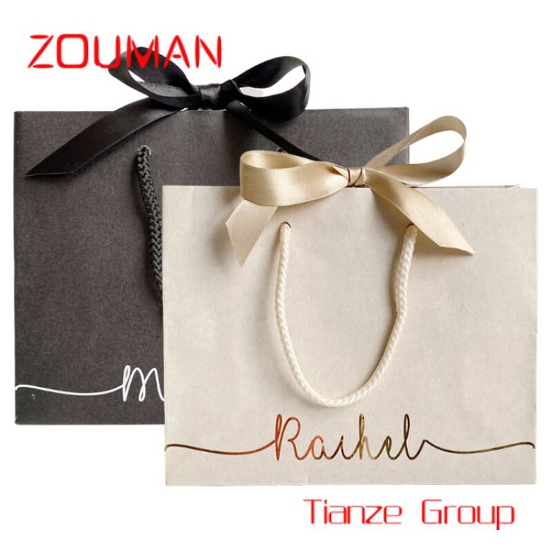 Custom , Custom Printed Your Own Logo Luxury Boutique Shopping Tote Gift Paper Bags Packaging With Ribbon Handle