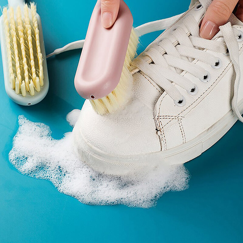 Sikat penggosok kulit gagang panjang, sikat gosok sepatu pakaian cucian bulu lembut sikat pembersih plastik portabel untuk dapur kamar mandi