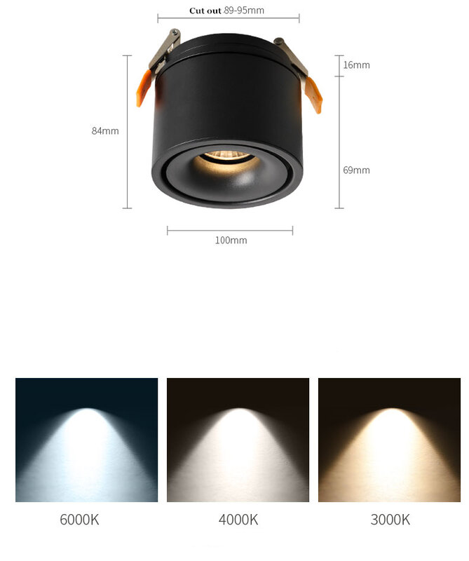 Регулируемая яркая светодиодная утопленная лампа в скандинавском стиле, Точечный светильник для внутреннего освещения, 7 Вт, 12 Вт, 15 Вт