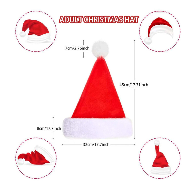 Christmas Santa Xmas Holiday Comfort Hat for Adults Kids Extra Thicken Classic Fur for Christmas New Year Festive Party Supplies