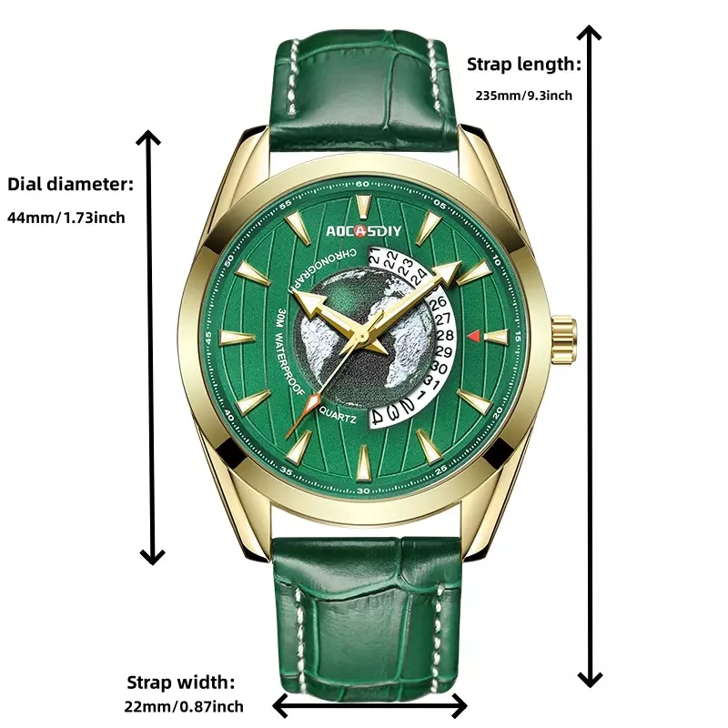 AOCASDIY Luxury Mens Watches New Fashion Creative Earth Quartz Wristwatch Leather Sport Watch for Men Clock Relogio Masculino